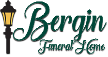 Bergin Funeral Home logo with green script text and a stylized street lamp.