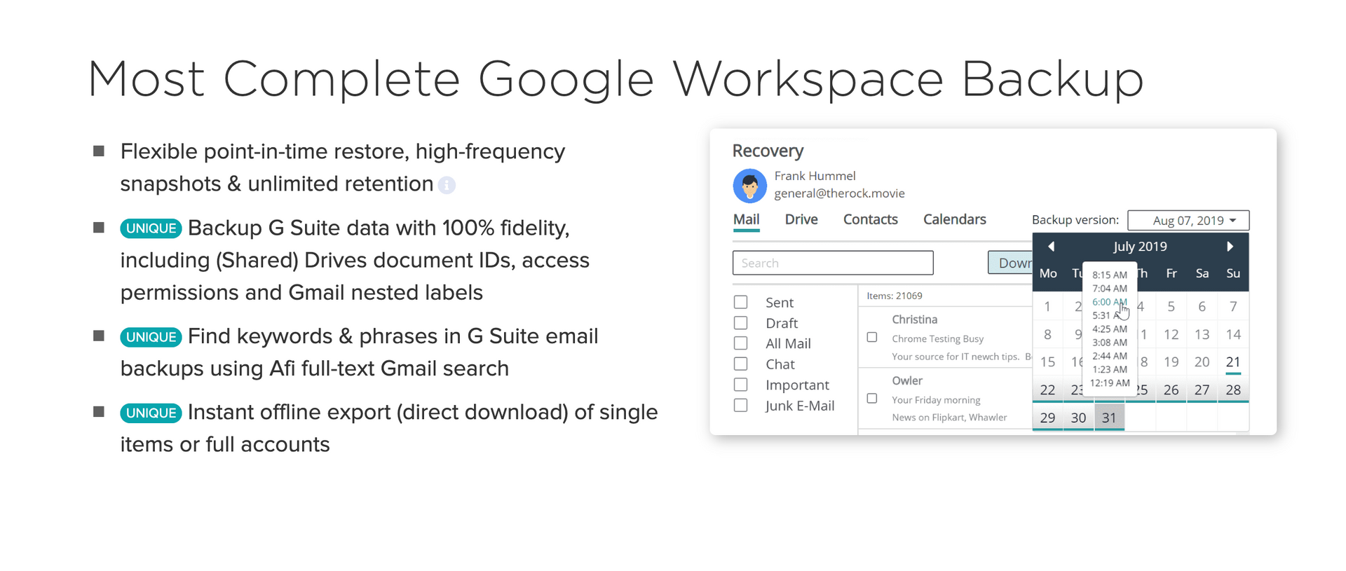 A screenshot of the most complete google workspace backup