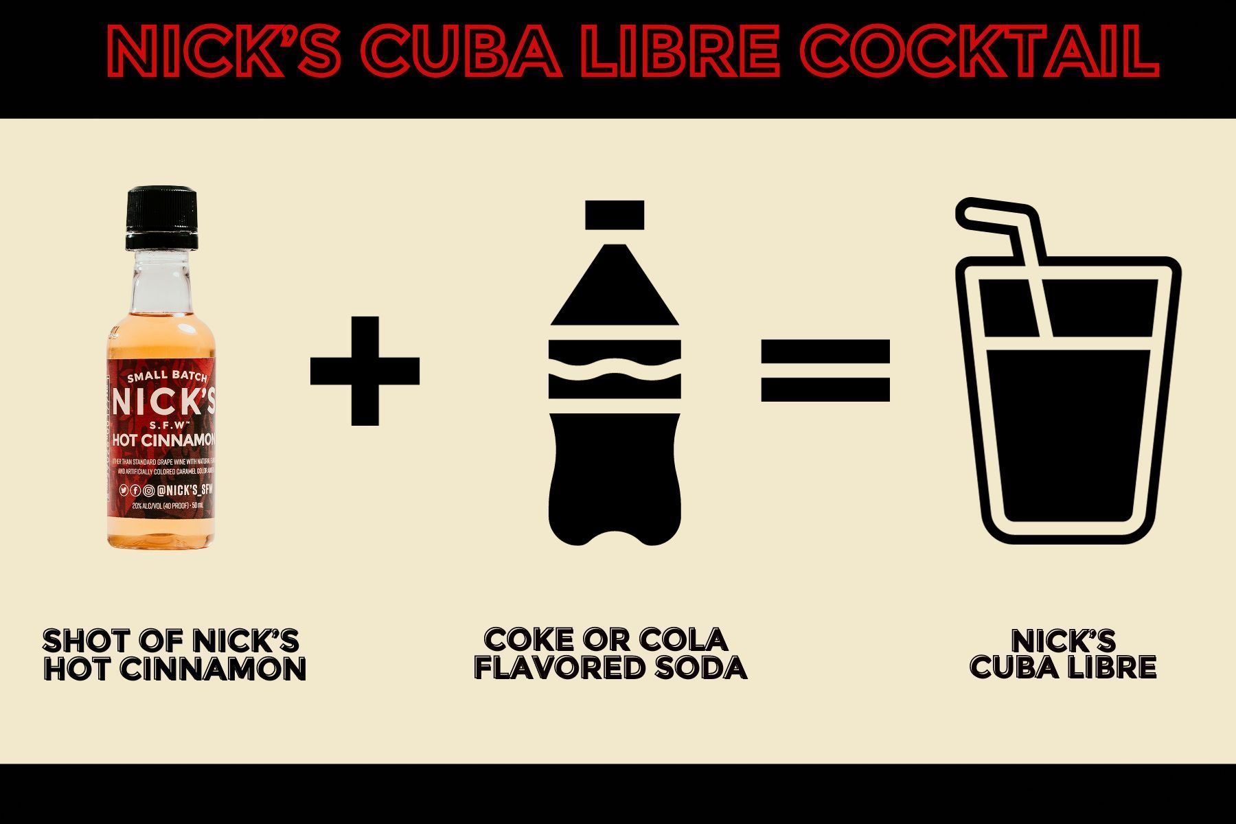 A bottle of nick 's cuba libre cocktail and a bottle of coke or cola flavored soda