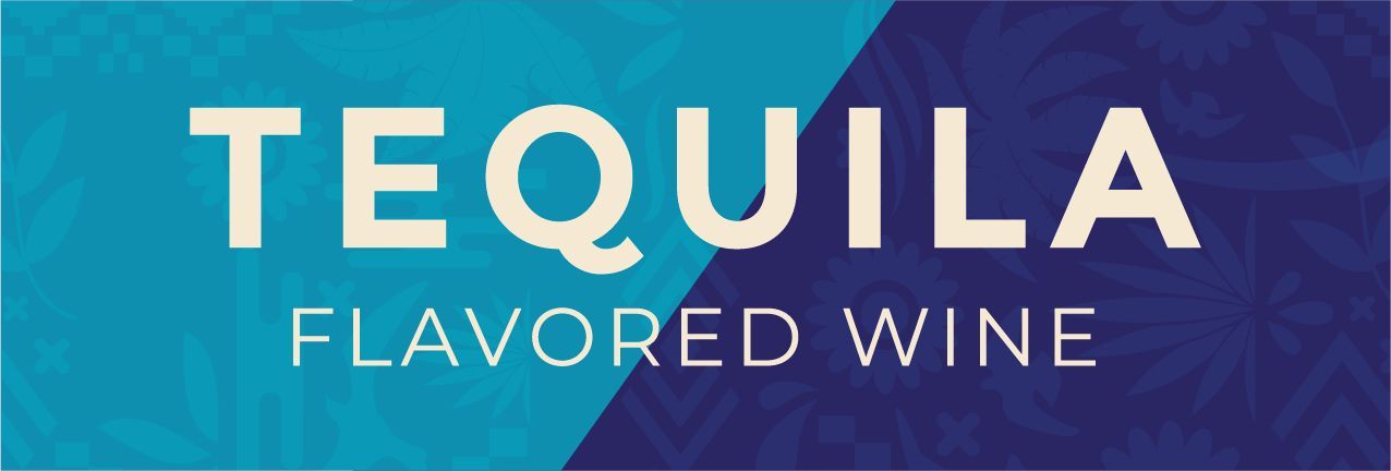 A blue and white logo for tequila flavored wine