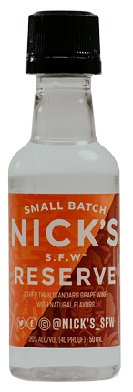 A small bottle of nick 's reserve vodka on a white background.