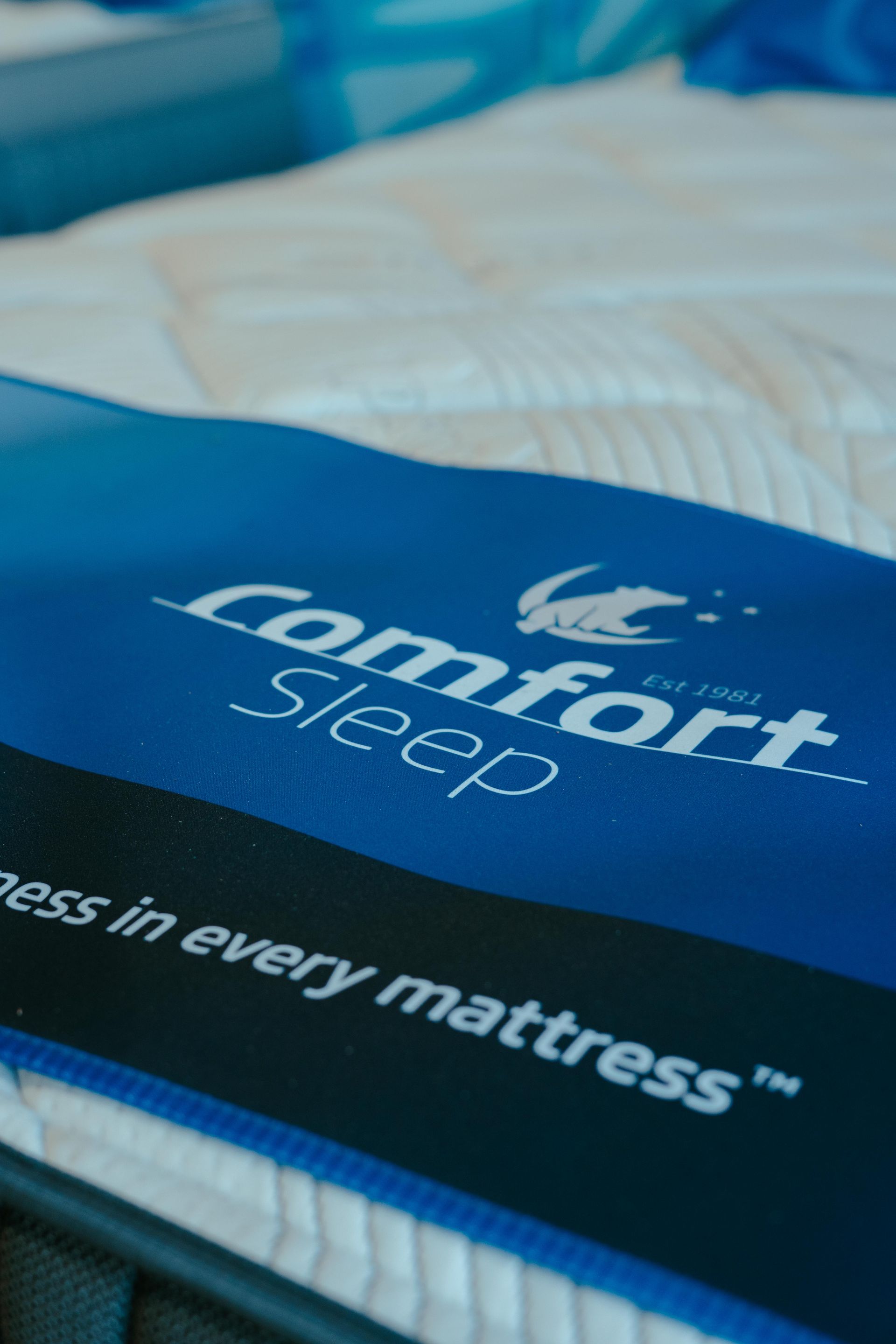 Close-up of a Mattress Label Reading 