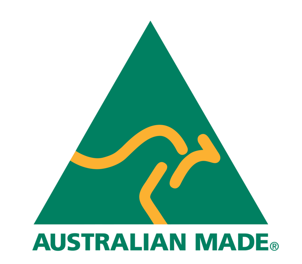 Green triangle with yellow kangaroo symbol and 