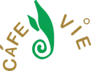 Green leaf-like spiral logo with gold “CAFE” on the left and “VIE” on the right