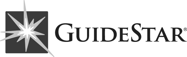 GuideStar logo with white starburst in a dark square and black text on a light gray background