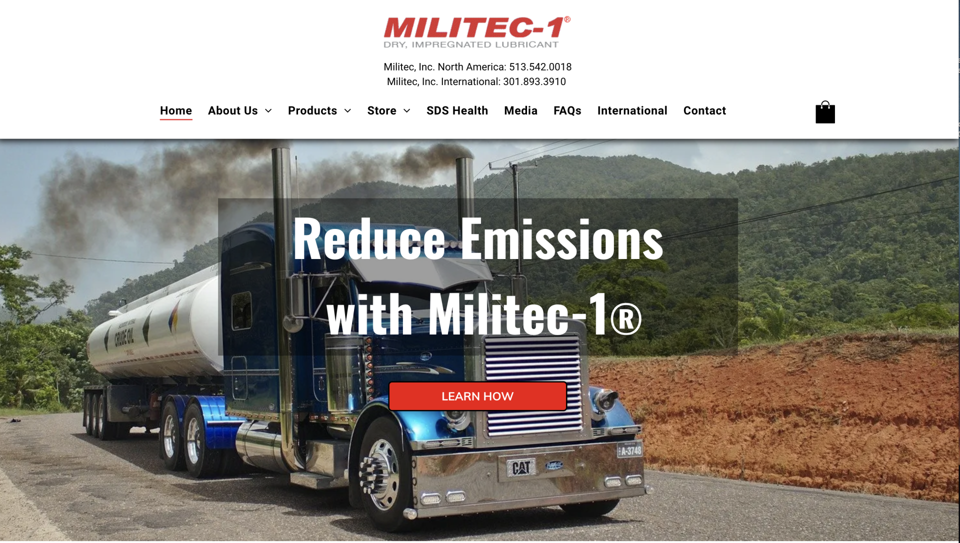 A truck with smoke coming out of it is on a website that says reduce emissions