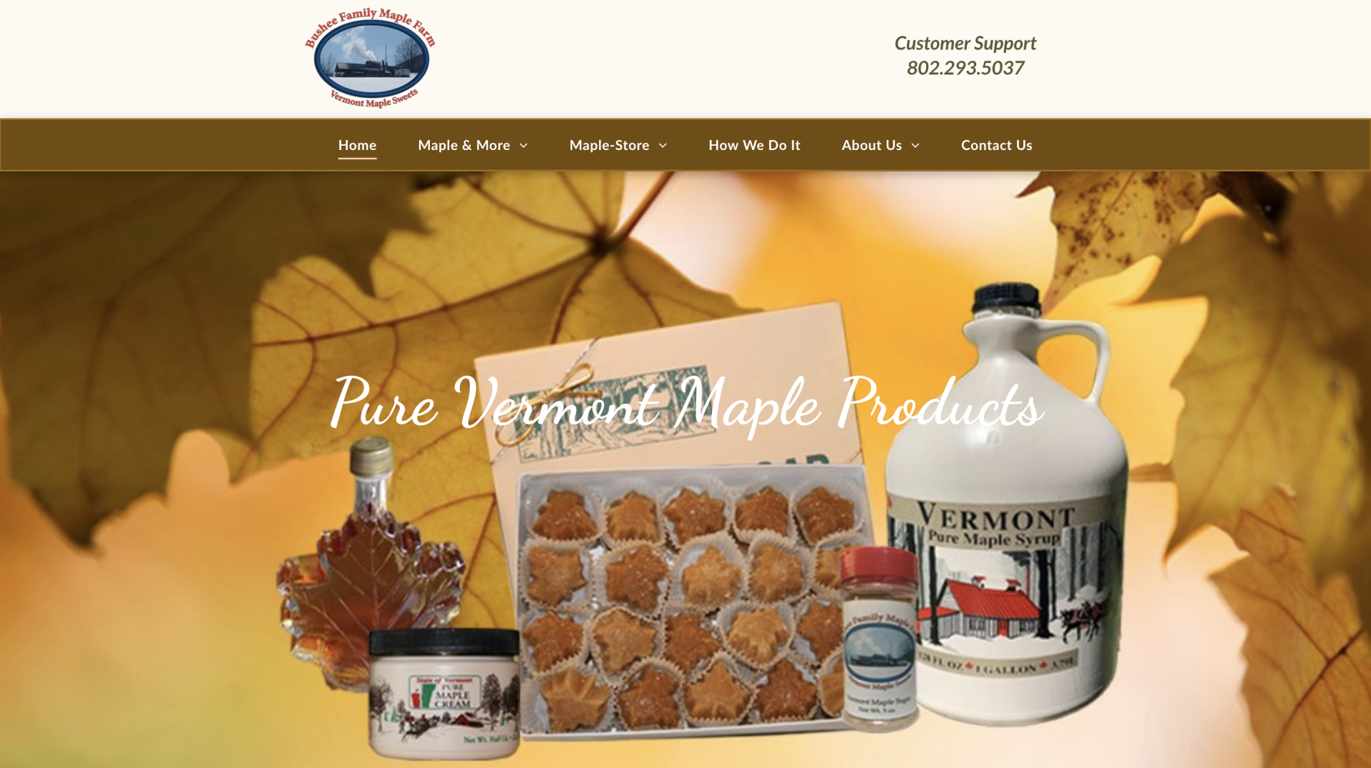 A website for pure vermont maple products is displayed