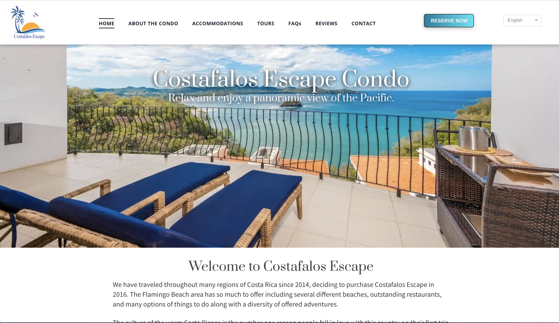 A screenshot of a website for a condo with a view of the ocean.
