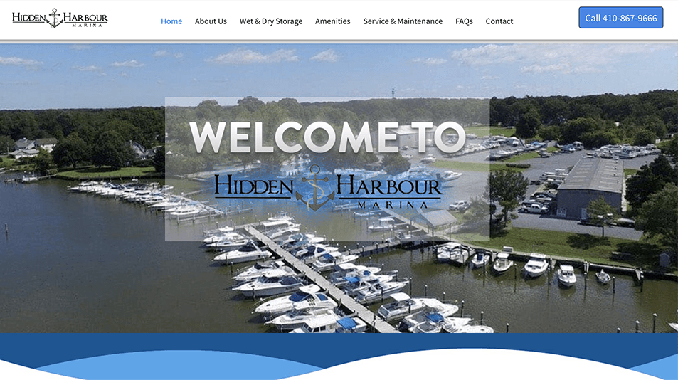 A screenshot of the hidden harbor marina website.