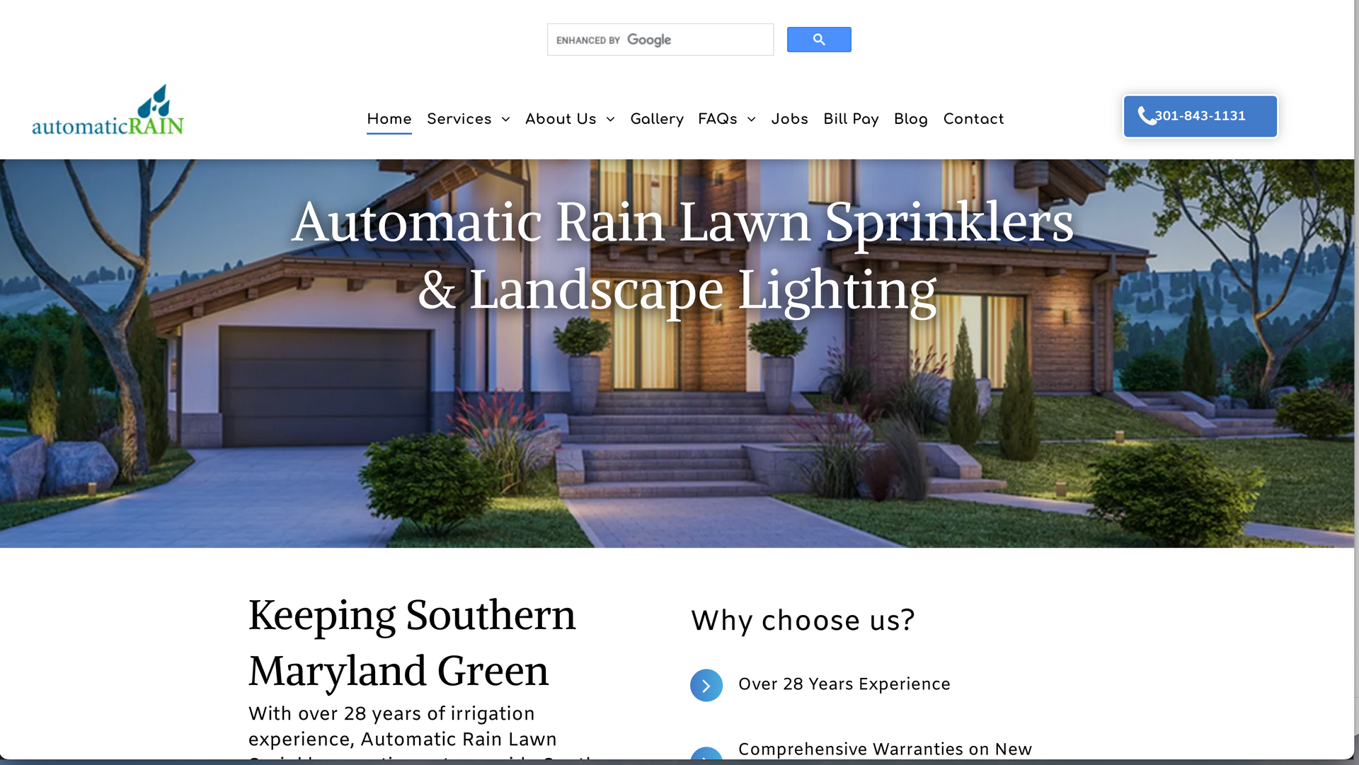 A website for lawn sprinklers and landscape lighting