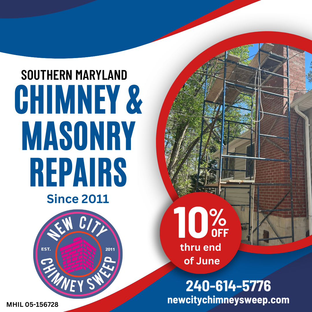 An advertisement for chimney and masonry repairs in southern Maryland
