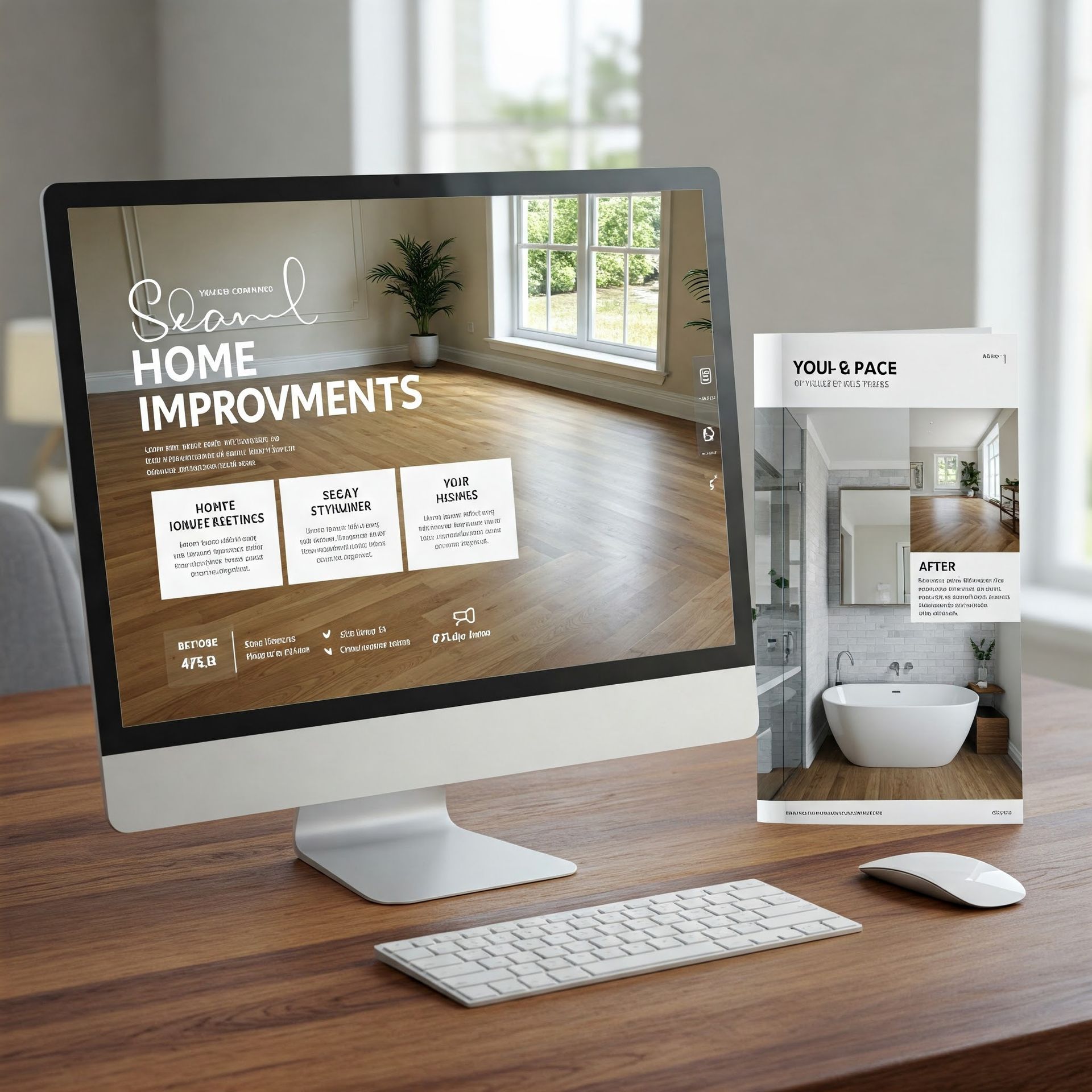 A computer monitor displays a home improvement website