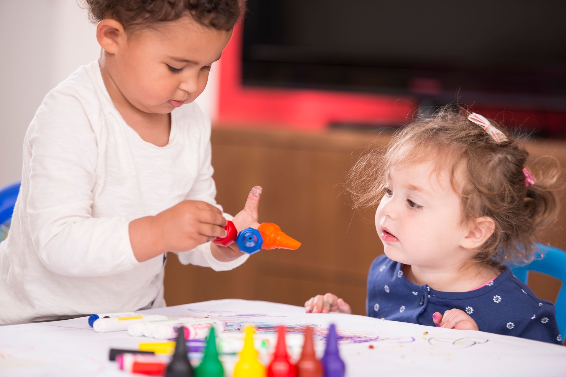 Two Kids Playing With Markers - Pendleton, IN - Assent Therapy ABA
