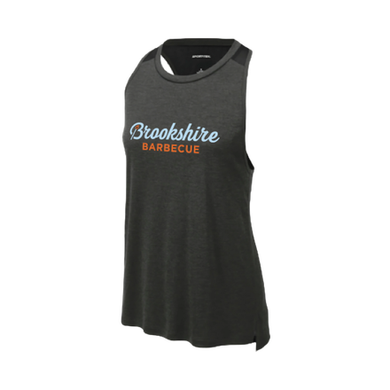 A black tank top that says brookshire barbecue on it