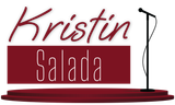 Logo reading “Kristin Salada” in maroon script and white text on a maroon bar with a black microphone stand.