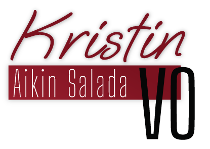 Kristin Aikin Salada VO logo in burgundy, black, and white text