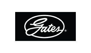 Gates logo in white script on a black rectangular background
