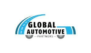 Global Automotive Partners logo with blue arc and stylized gray wheels on white background