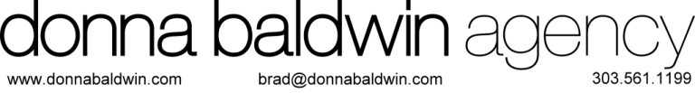 Donna Baldwin Agency logo with website, email, and phone number on a white background