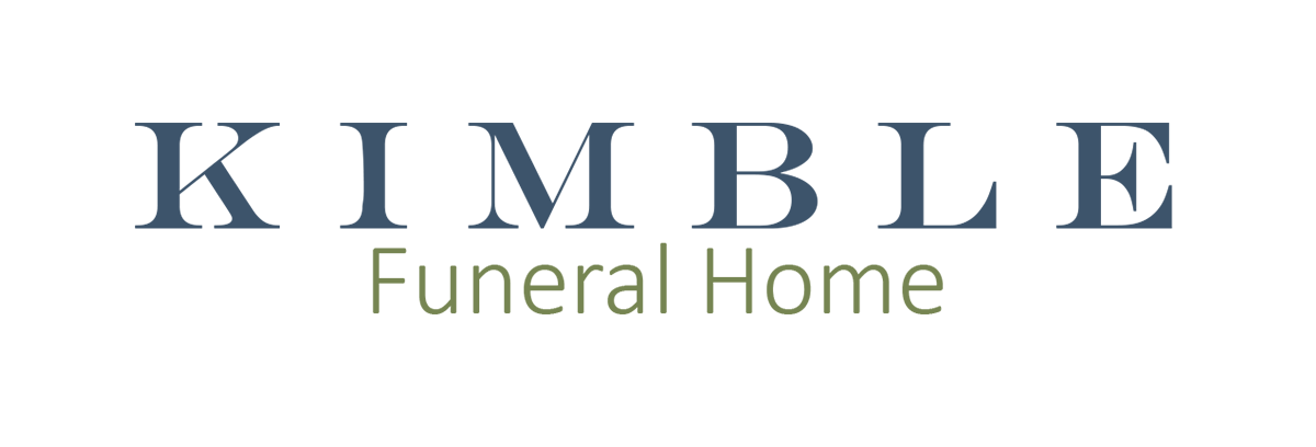 Kimble Funeral Home logo with gray serif text on a white background