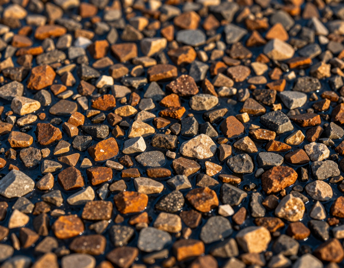 Close-up of small brown and gray gravel stones filling the frame
