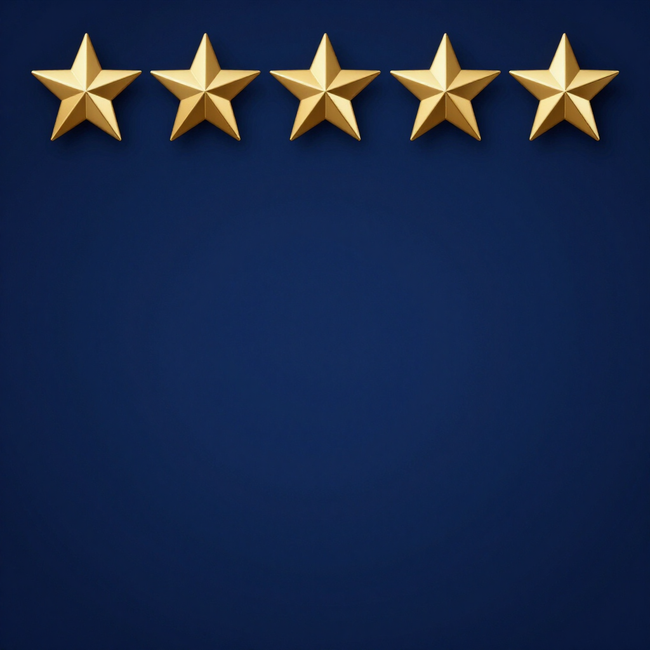 Five gold stars on a dark blue background
