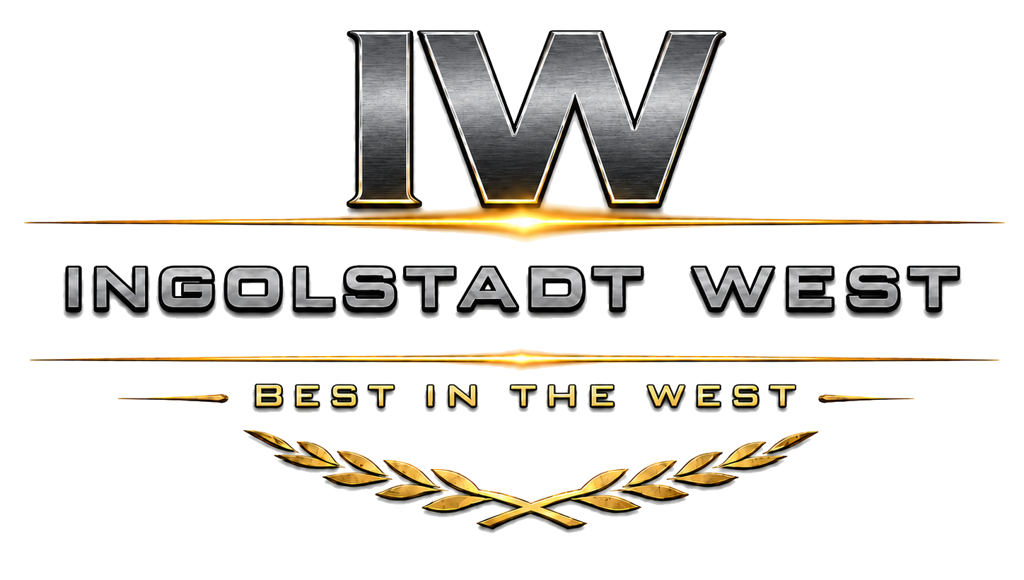 Ingolstadt West logo with metallic IW letters, &ldquo;BEST IN THE WEST,&rdquo; and gold laurel accents