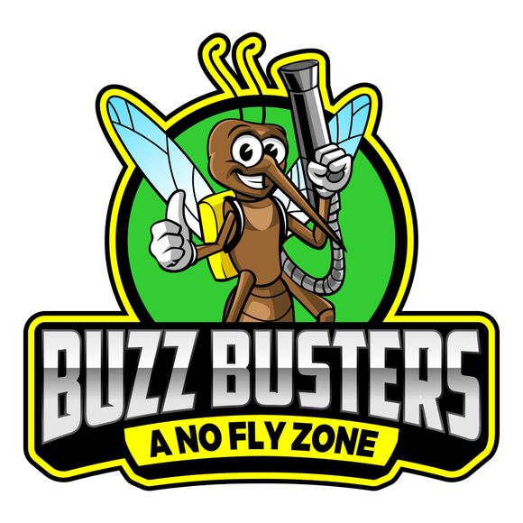 Buzz Busters logo. Organic Mosquito and Tick Control program