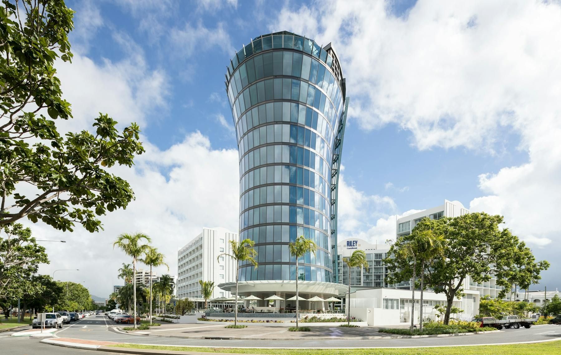 View of the Crystalbrook Riley hotel on the Cairns Esplanade in Cairns city