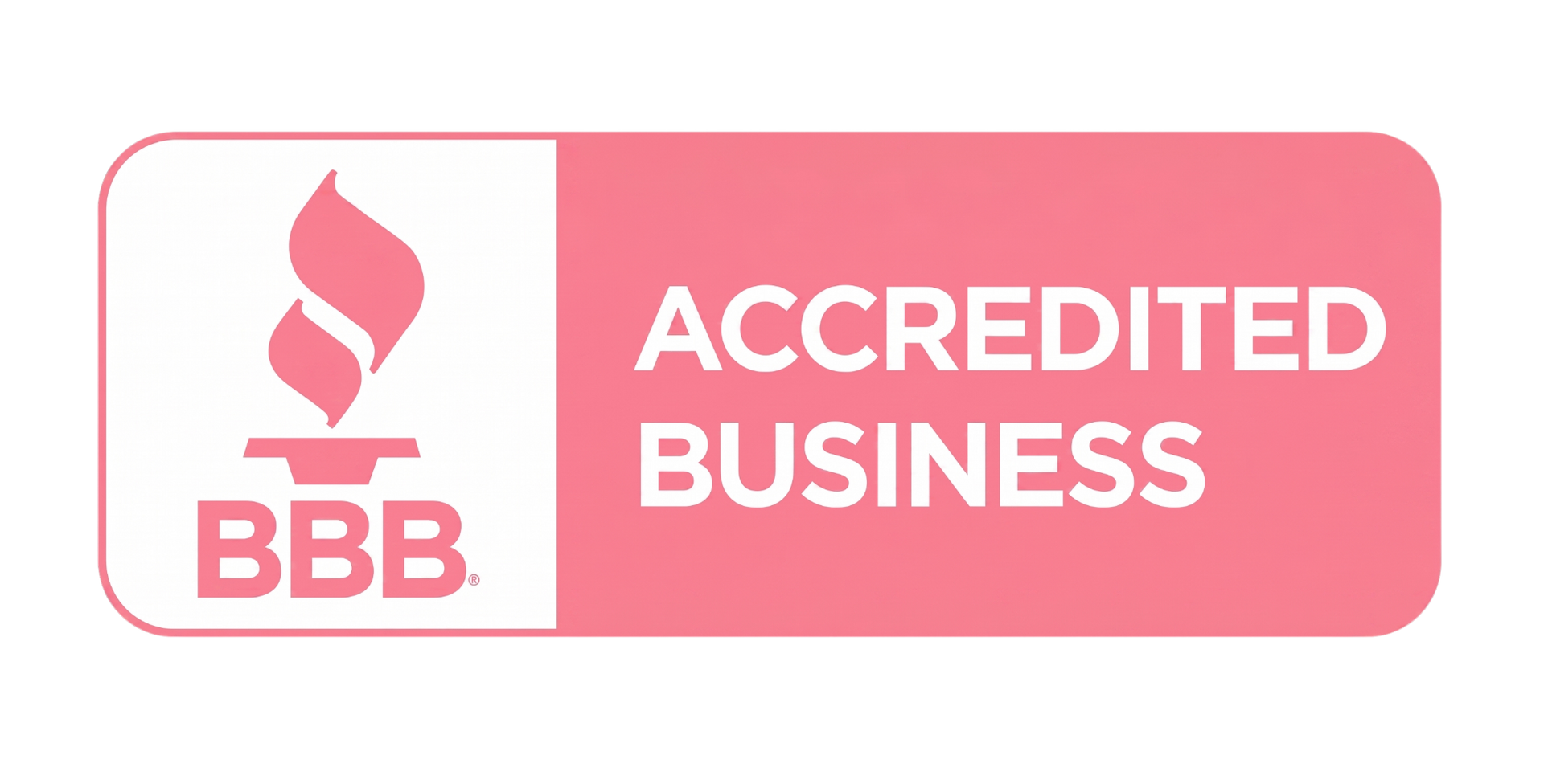 BBB logo with pink background, showing 