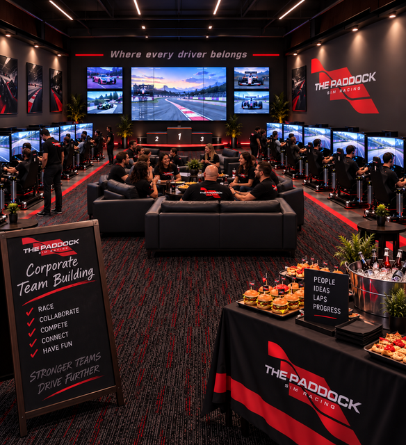 People watching gamers at computer stations in a dim event hall