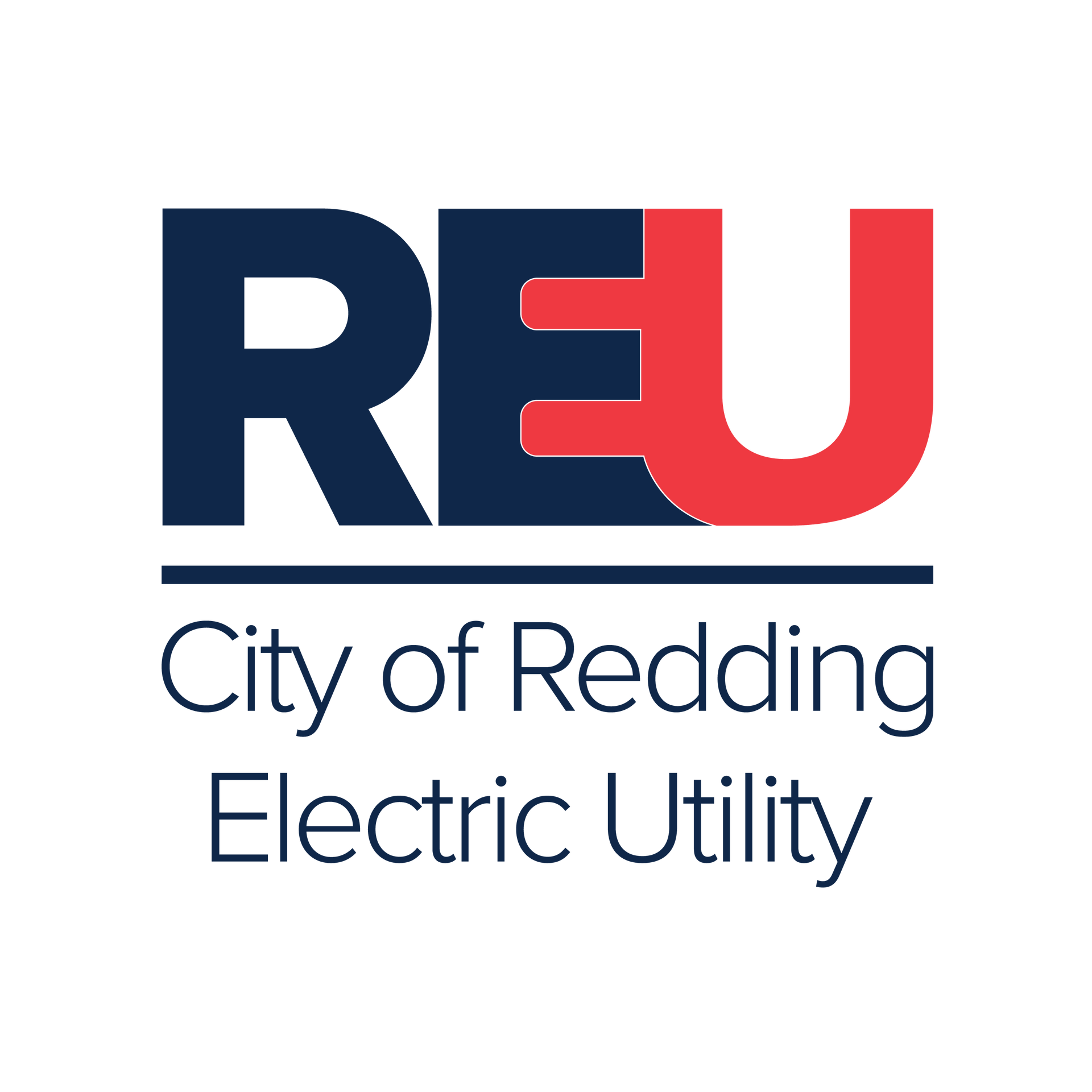 REU logo: Navy blue letters
