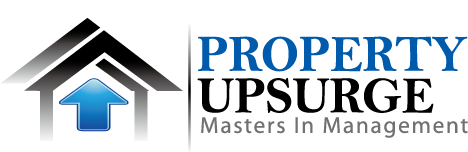 Logo for Property Upsurge: a house shape with an upward arrow and text