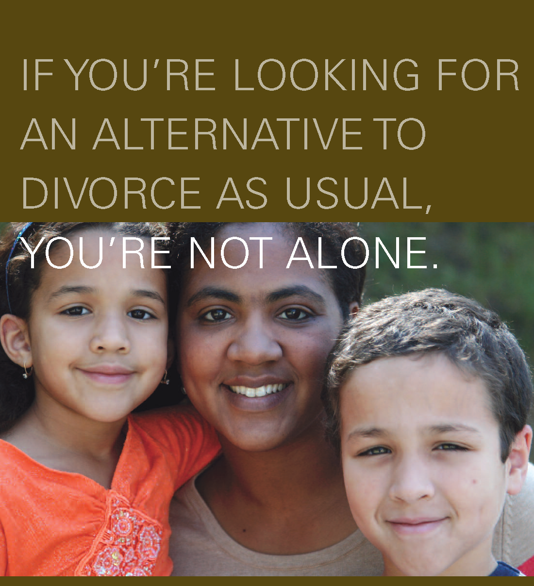 An advertisement for an alternative to litigation shows a group of people