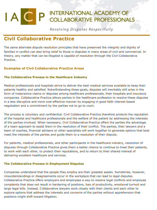 A page from the international academy of collaborative professionals