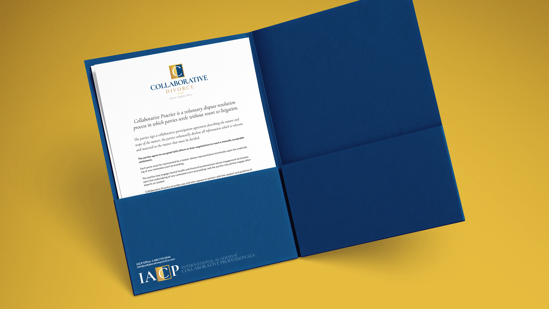 Open folder with documents and IACP branding.