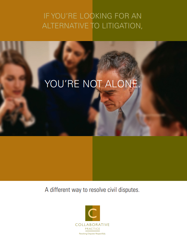 An advertisement for an alternative to litigation shows a group of people