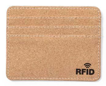 Μια θήκη καρτών από φελλό με τσιπ RFID πάνω της.