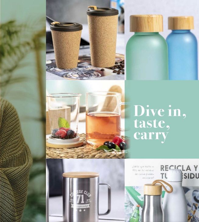 Ένα κολάζ από εικόνες με τις λέξεις dive in taste carry