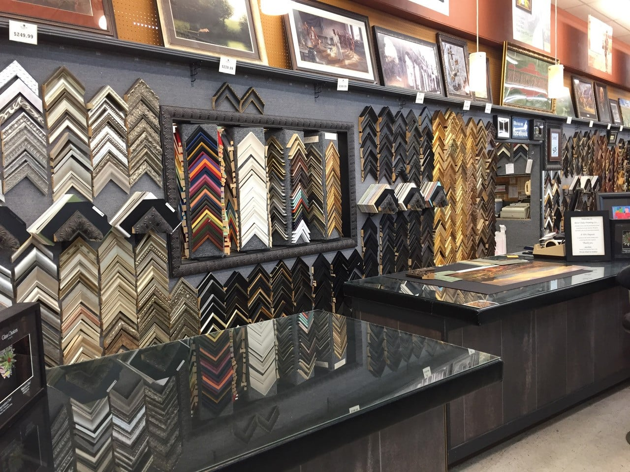 Samples of products at a shop that does shadow box picture frames near San Antonio, TX