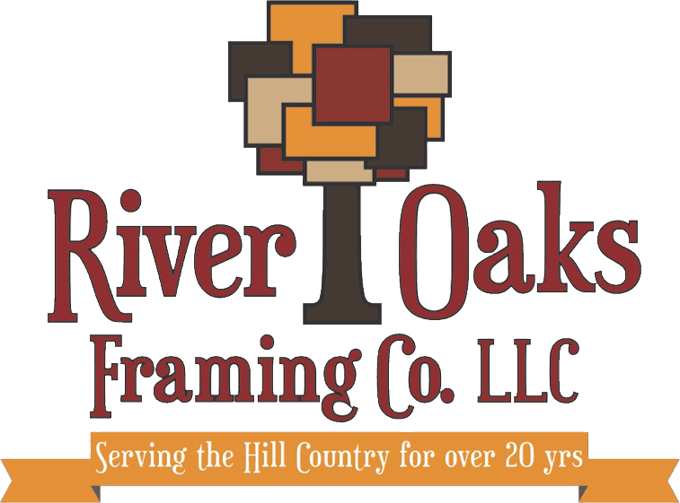 Logo for River Oaks Framing Co. LLC, with tree-like graphic and text 