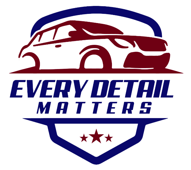The logo for every detail matters shows a car on top of a shield.