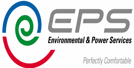the logo for eps environmental & power services is a blue , green , and red swirl .