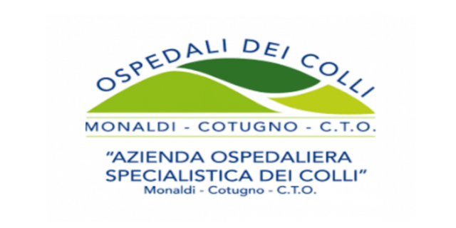 Logo degli "Ospedali dei Colli". Colline verdi e testo blu su sfondo bianco. Include i nomi degli ospedali.