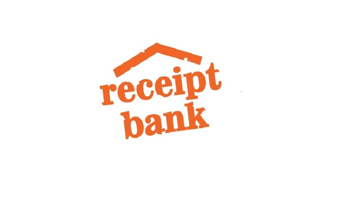 A receipt bank logo with an orange house on a white background