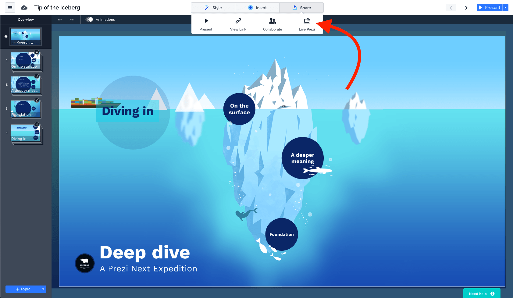A computer screen shows an iceberg in the ocean.