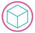 Blue cube icon inside a pink circle.