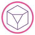 Purple geometric shape in a pink circle.