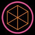 Pink circle framing an orange hexagon, with lines extending from the center to each corner, all on a black background.