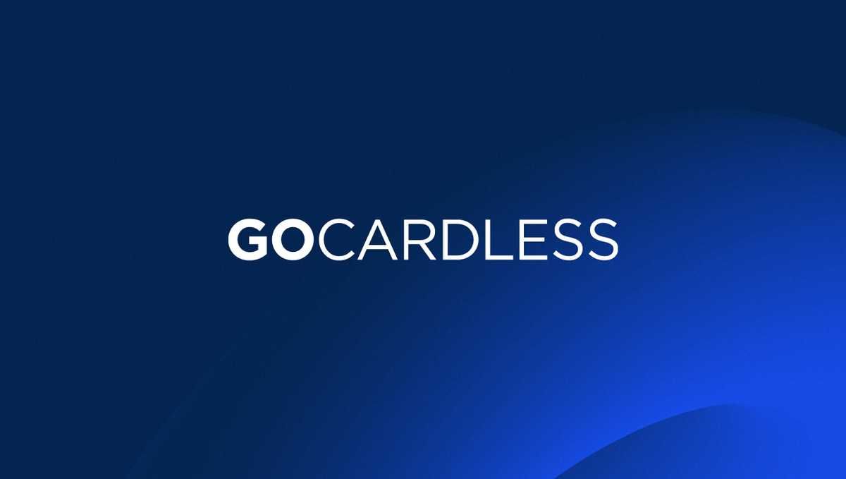 A blue background with the word gocardless on it